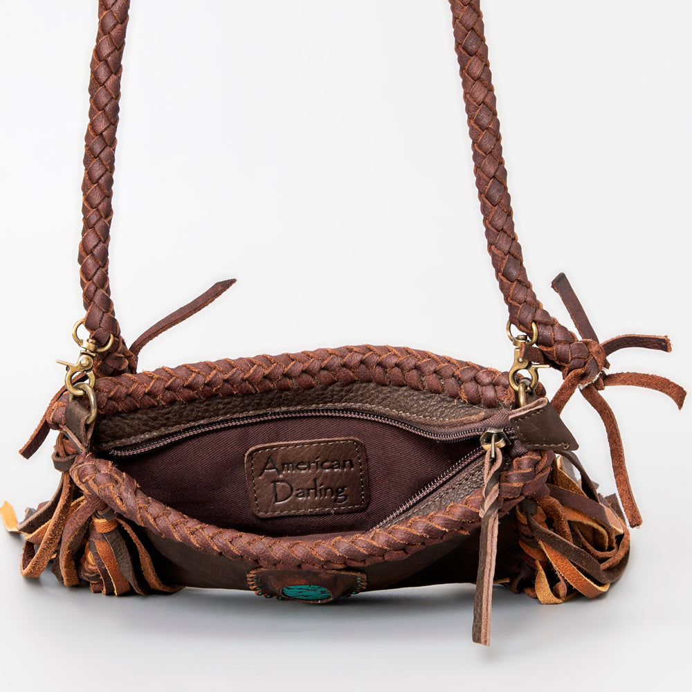 ADBGM277 Mini Fringe Crossbody - Braided Leather & Turquoise Concho