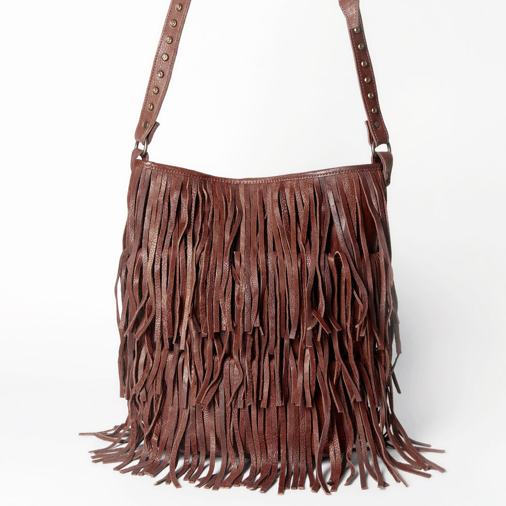 ADBGM308 Layered Fringe Leather Crossbody - Western Festival Bag with Studded Strap