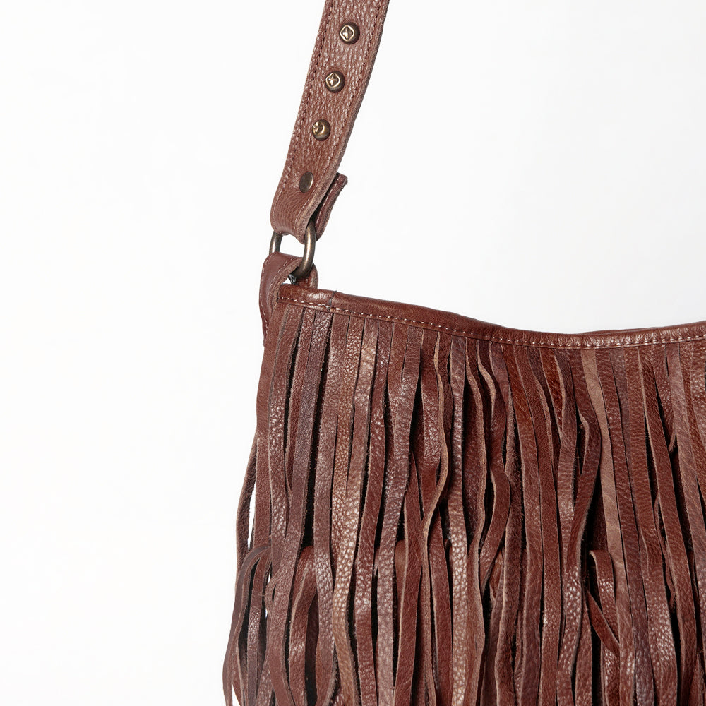 ADBGM308 Layered Fringe Leather Crossbody - Western Festival Bag with Studded Strap