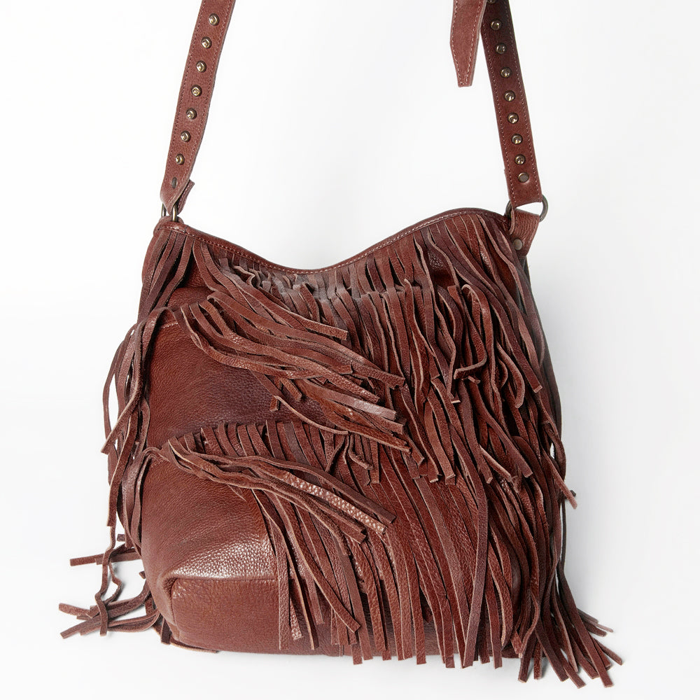 ADBGM308 Layered Fringe Leather Crossbody - Western Festival Bag with Studded Strap