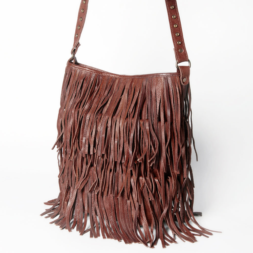 ADBGM308 Layered Fringe Leather Crossbody - Western Festival Bag with Studded Strap