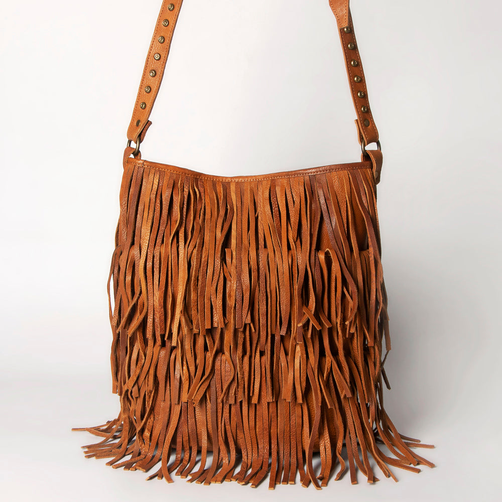 ADBGM308 Layered Fringe Leather Crossbody - Western Festival Bag with Studded Strap