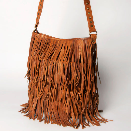 ADBGM308 Layered Fringe Leather Crossbody - Western Festival Bag with Studded Strap