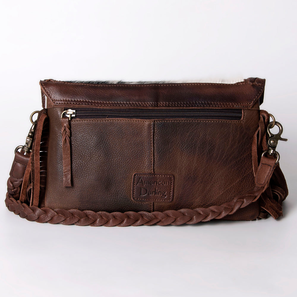 ADBGM298 Cowhide Envelope Crossbody - Fringe, Braided Trim & Hair-On Hide
