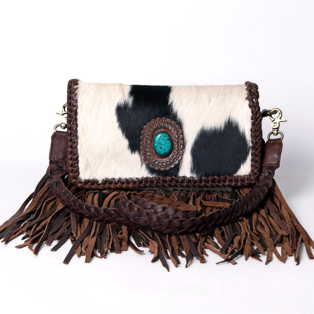 ADBGM272 Cowhide Western Fringe Wallet - Braided Strap with Turquoise Concho