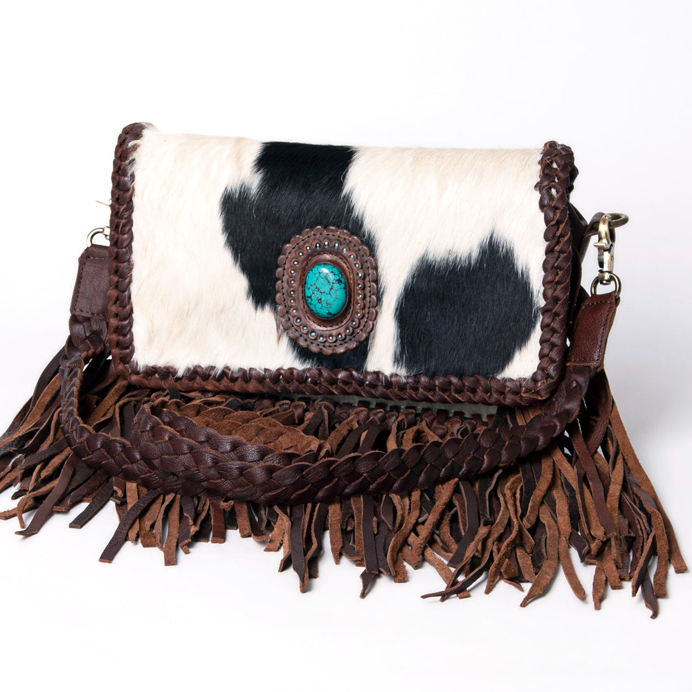 ADBGM272 Cowhide Western Fringe Wallet - Braided Strap with Turquoise Concho