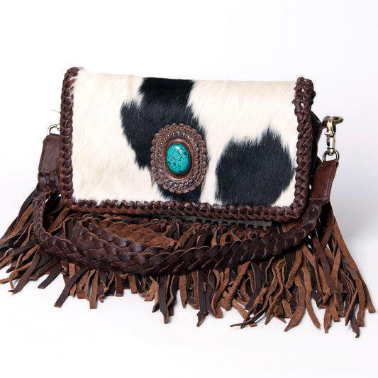 ADBGM272 Cowhide Western Fringe Wallet - Braided Strap with Turquoise Concho