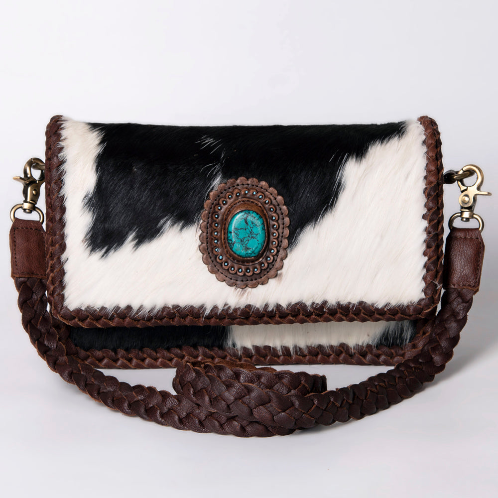 ADBGM272 Cowhide Western Fringe Wallet - Braided Strap with Turquoise Concho