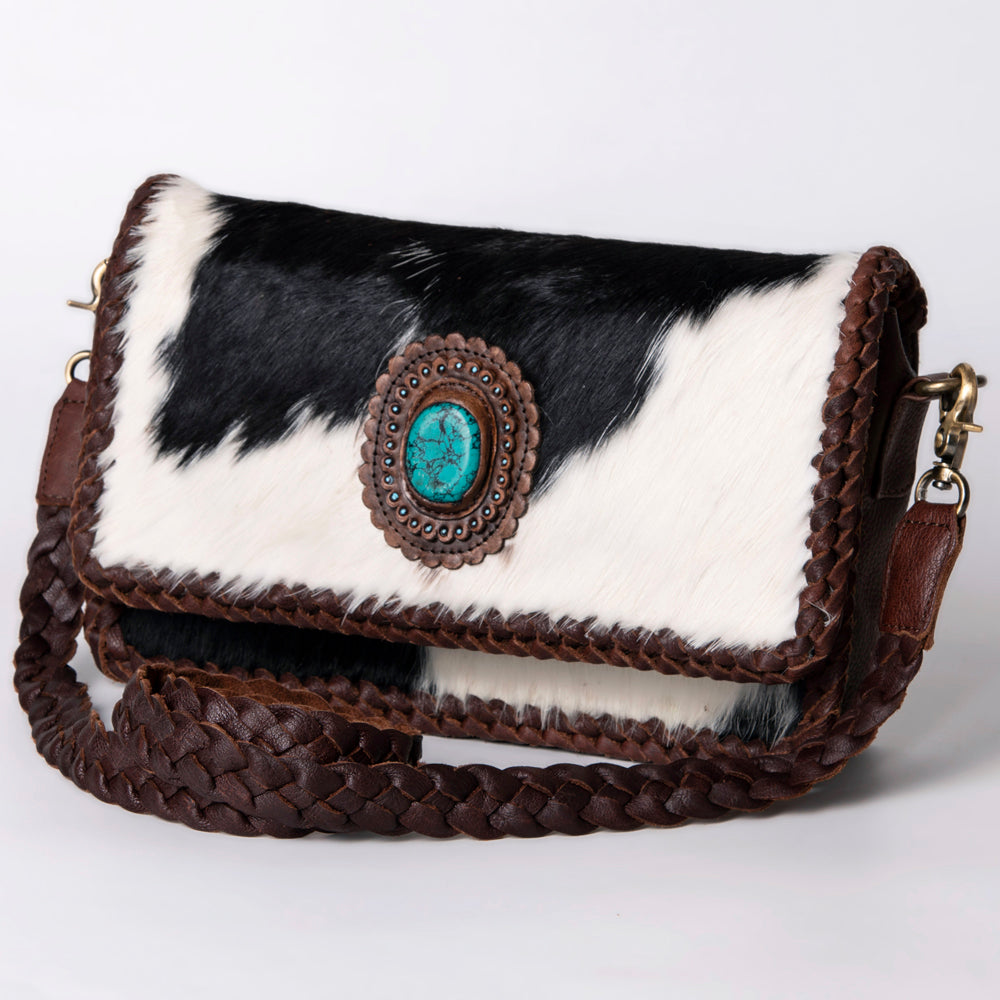 ADBGM272 Cowhide Western Fringe Wallet - Braided Strap with Turquoise Concho