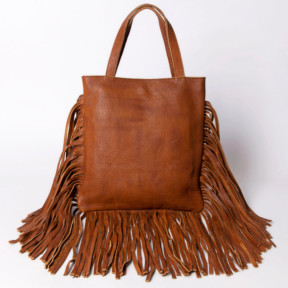 ADBGM305 Rustic Leather Fringe Tote - Boho Western Bag with Long Fringe Detail