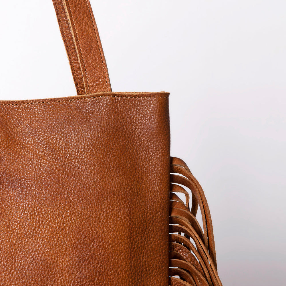 ADBGM305 Rustic Leather Fringe Tote - Boho Western Bag with Long Fringe Detail