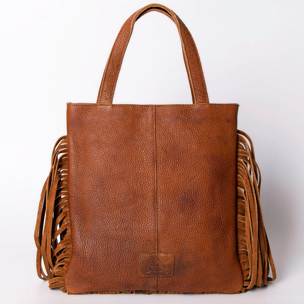 ADBGM305 Rustic Leather Fringe Tote - Boho Western Bag with Long Fringe Detail