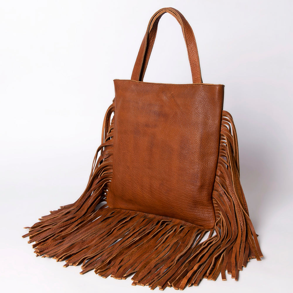 ADBGM305 Rustic Leather Fringe Tote - Boho Western Bag with Long Fringe Detail