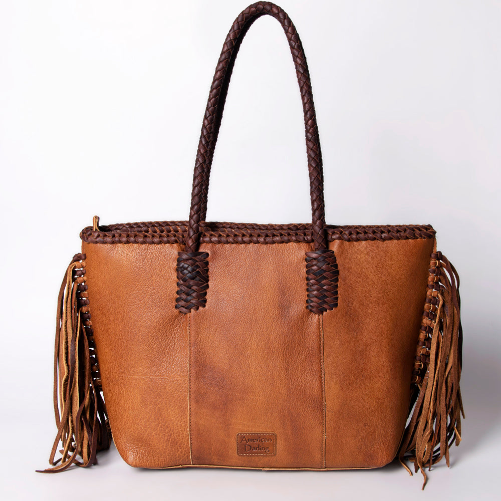 LC-ADBGM276 Cowhide Western Tote - Braided Handles, Fringe & Turquoise Concho