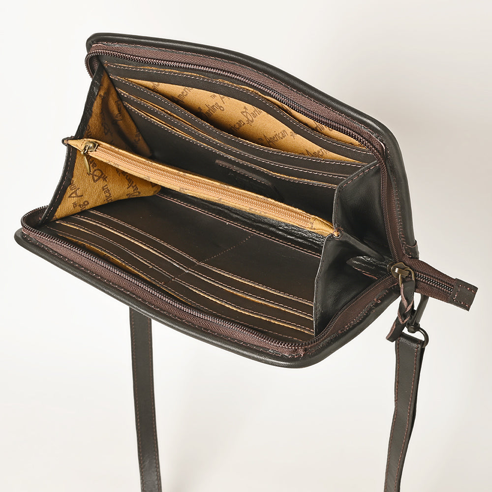 LC-ADBGZ692L Hand-Tooled Leather Cowhide Crossbody Bag - Sunflower Accent Panel