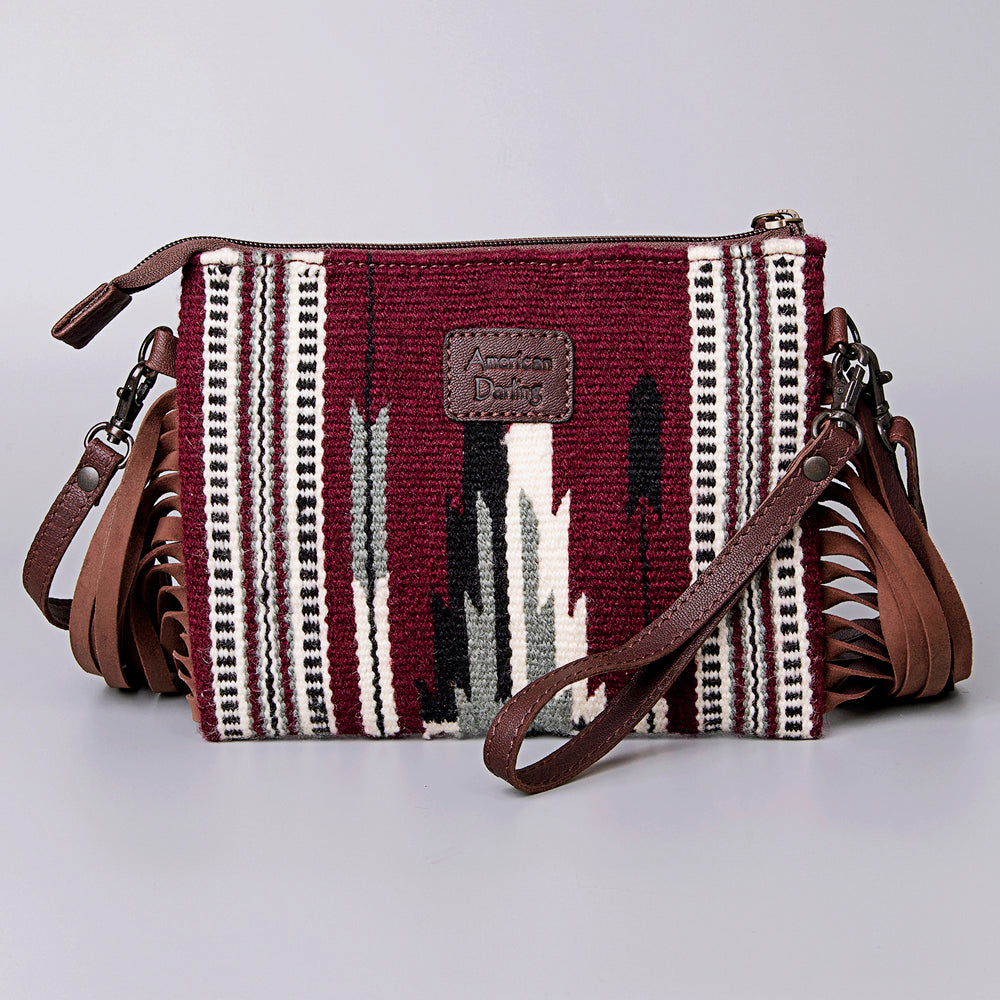 LC-ADBGZ183 Southwestern Wool Crossbody Bag with Tooled Leather & Desert Concho - Fringe Western Purse