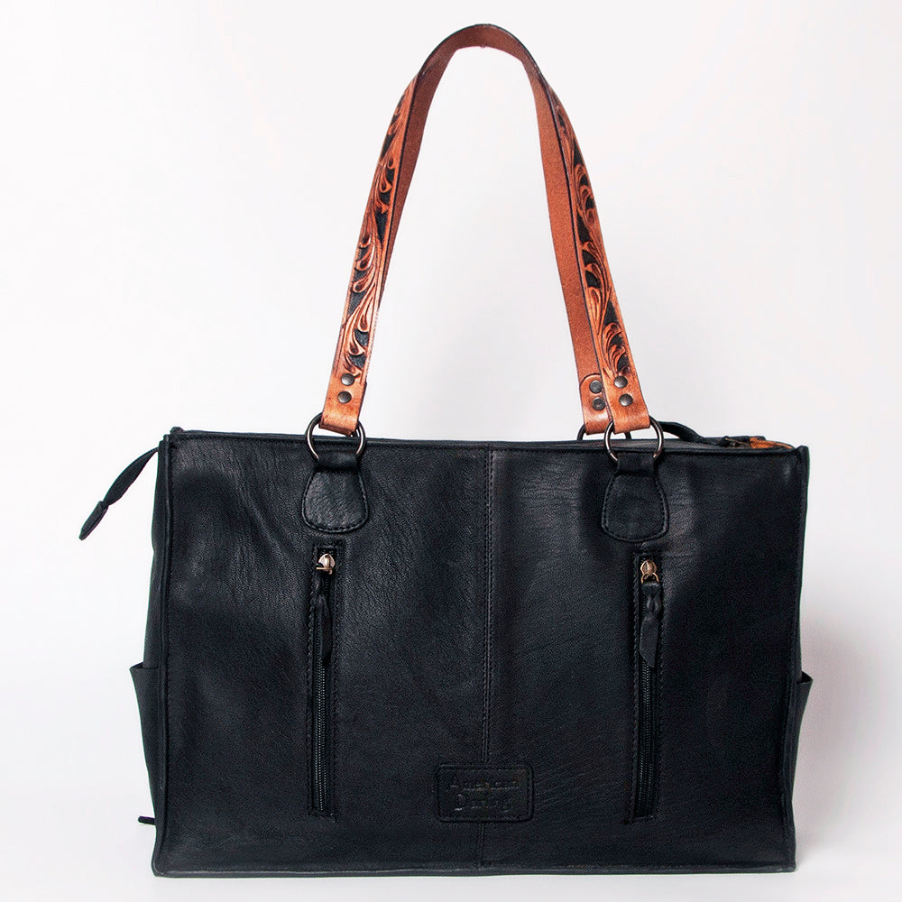 LC-ADBGZ695 Southwestern Aztec Tote Bag with Hand-Tooled Leather and Fringe - Western Shoulder Purse