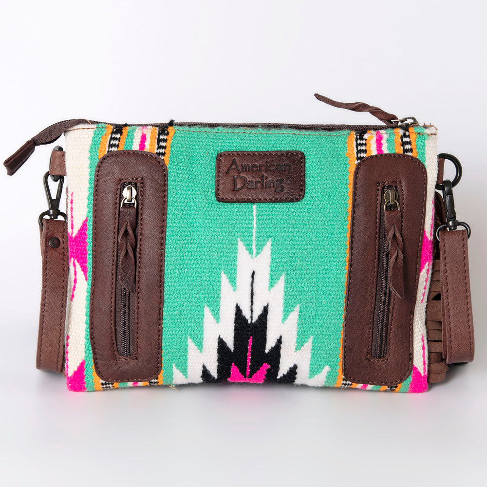 LC-ADBGZ184 Southwestern Wool Crossbody Bag with Tooled Leather & Fringe - Western Fringe Purse