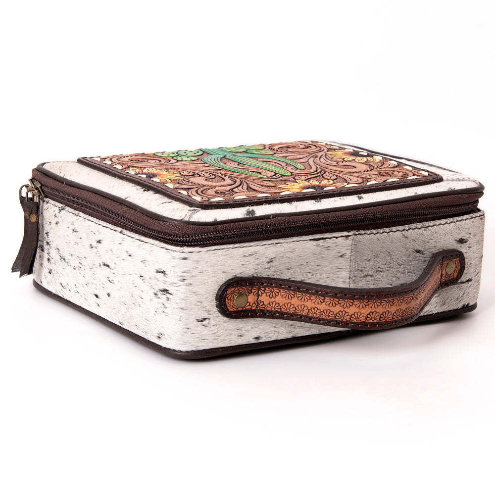 LC-ADBGA300 American Darling Jewelry Case Hair-On Cowhide with Tooled Floral Panel & Inlay