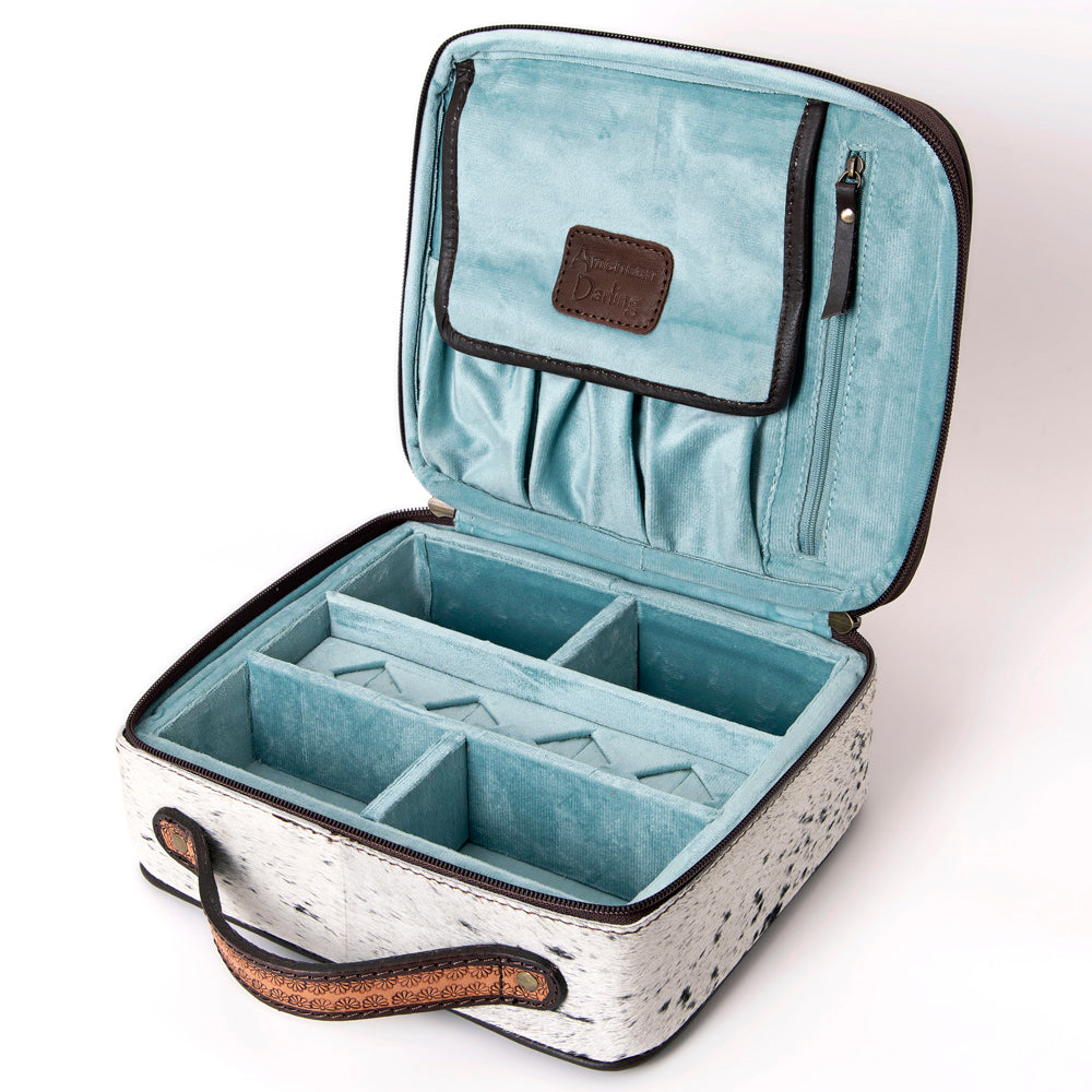 LC-ADBGA300 American Darling Jewelry Case Hair-On Cowhide with Tooled Floral Panel & Inlay