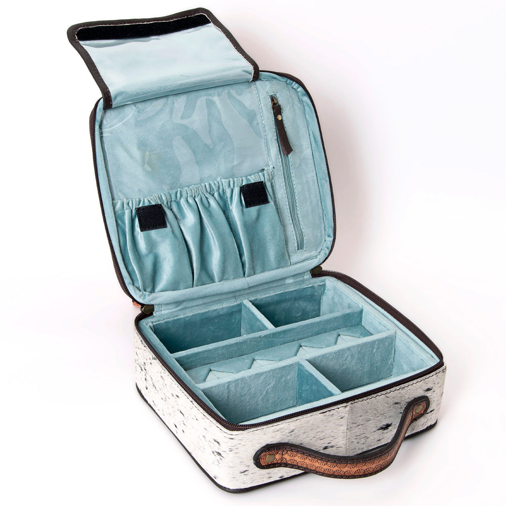 LC-ADBGA300 American Darling Jewelry Case Hair-On Cowhide with Tooled Floral Panel & Inlay