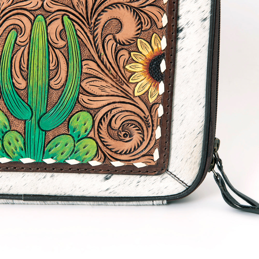 LC-ADBGA300 American Darling Jewelry Case Hair-On Cowhide with Tooled Floral Panel & Inlay