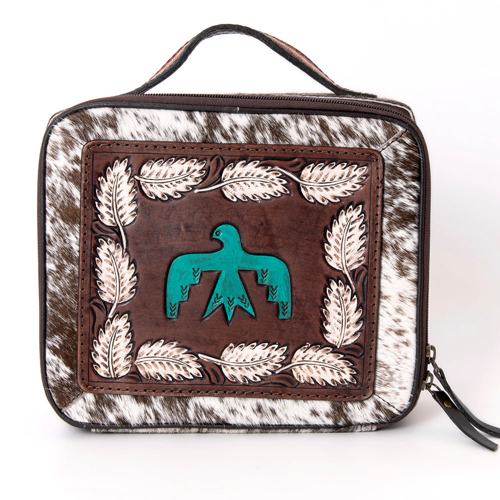 LC-ADBGA300 American Darling Jewelry Case Hair-On Cowhide with Tooled Floral Panel & Inlay