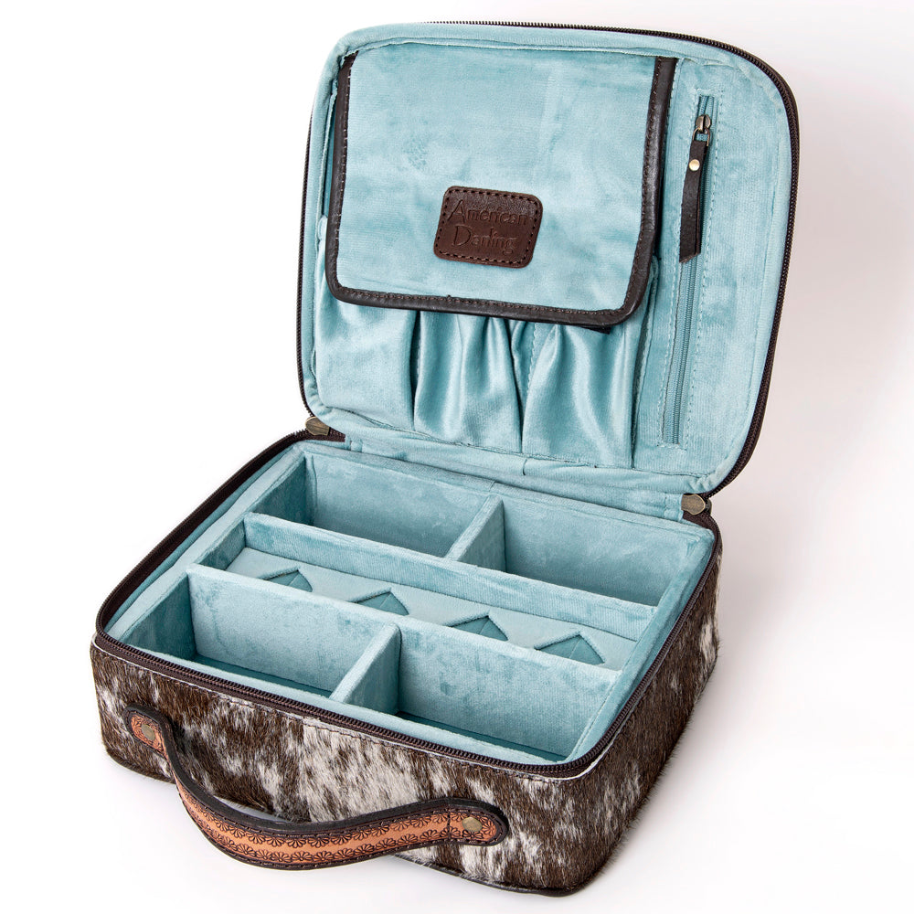 LC-ADBGA300 American Darling Jewelry Case Hair-On Cowhide with Tooled Floral Panel & Inlay