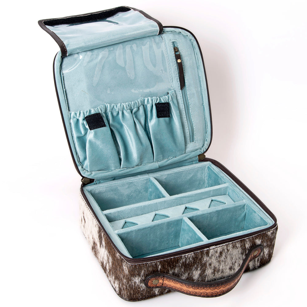 LC-ADBGA300 American Darling Jewelry Case Hair-On Cowhide with Tooled Floral Panel & Inlay