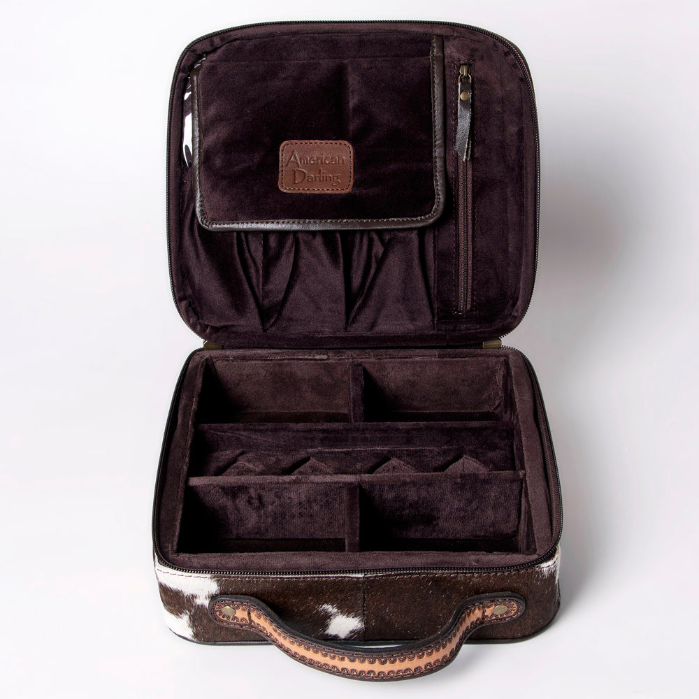 LC-ADBGA300 American Darling Jewelry Case Hair-On Cowhide with Tooled Floral Panel & Inlay