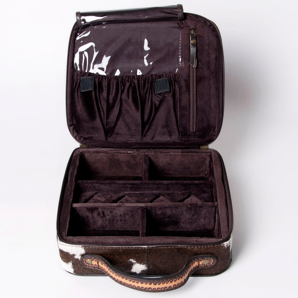 LC-ADBGA300 American Darling Jewelry Case Hair-On Cowhide with Tooled Floral Panel & Inlay