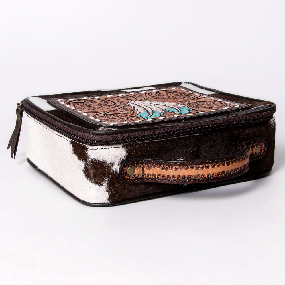 LC-ADBGA300 American Darling Jewelry Case Hair-On Cowhide with Tooled Floral Panel & Inlay
