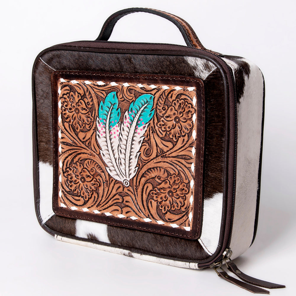 LC-ADBGA300 American Darling Jewelry Case Hair-On Cowhide with Tooled Floral Panel & Inlay