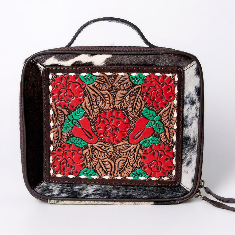 LC-ADBGA300 American Darling Jewelry Case Hair-On Cowhide with Tooled Floral Panel & Inlay