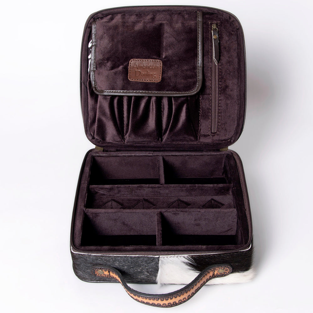 LC-ADBGA300 American Darling Jewelry Case Hair-On Cowhide with Tooled Floral Panel & Inlay