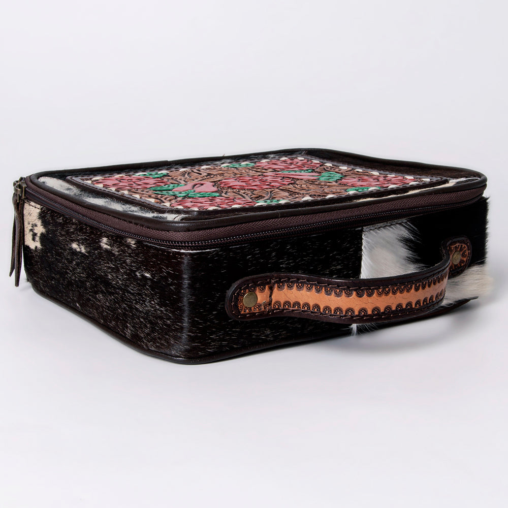 LC-ADBGA300 American Darling Jewelry Case Hair-On Cowhide with Tooled Floral Panel & Inlay