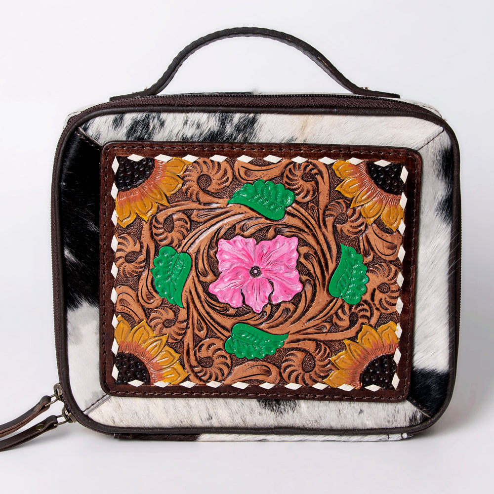 LC-ADBGA300 American Darling Jewelry Case Hair-On Cowhide with Tooled Floral Panel & Inlay