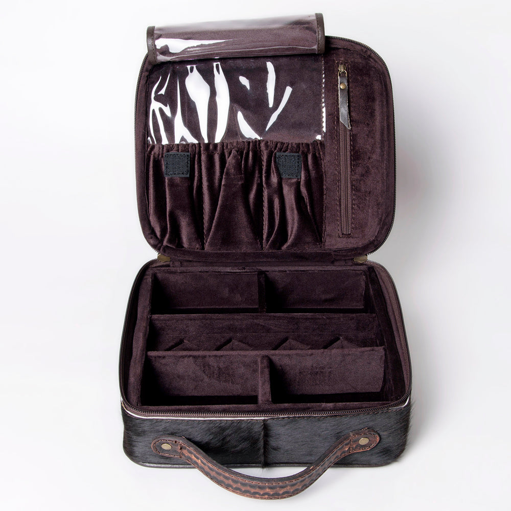 LC-ADBGA300 American Darling Jewelry Case Hair-On Cowhide with Tooled Floral Panel & Inlay