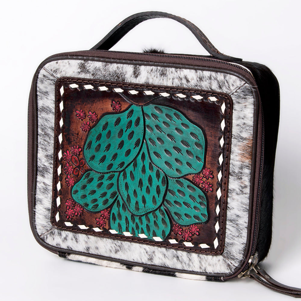 LC-ADBGA300 American Darling Jewelry Case Hair-On Cowhide with Tooled Floral Panel & Inlay