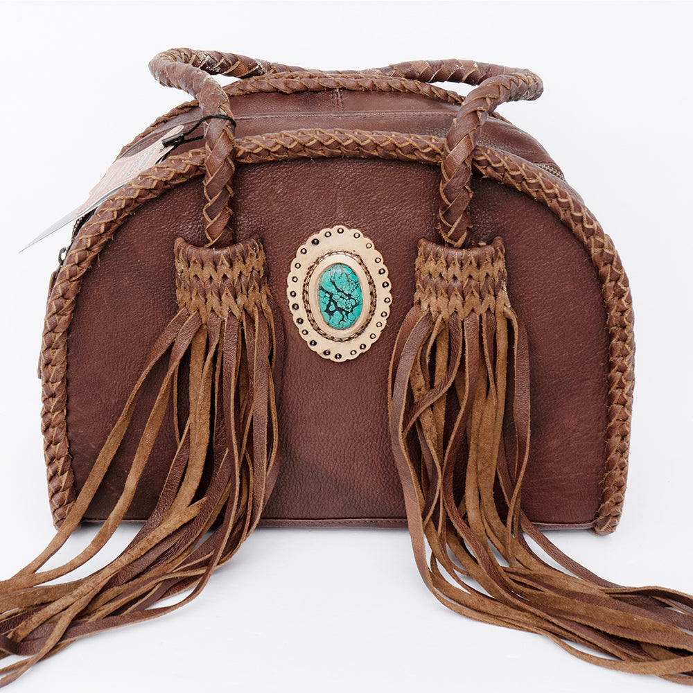 ADBGD152 Western Leather Duffle Bag with Braided Trim - Handmade Cowgirl Style