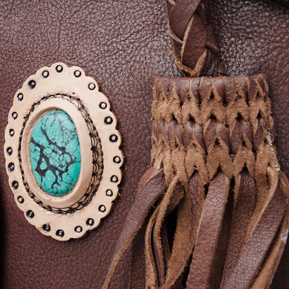 ADBGD152 Western Leather Duffle Bag with Braided Trim - Handmade Cowgirl Style