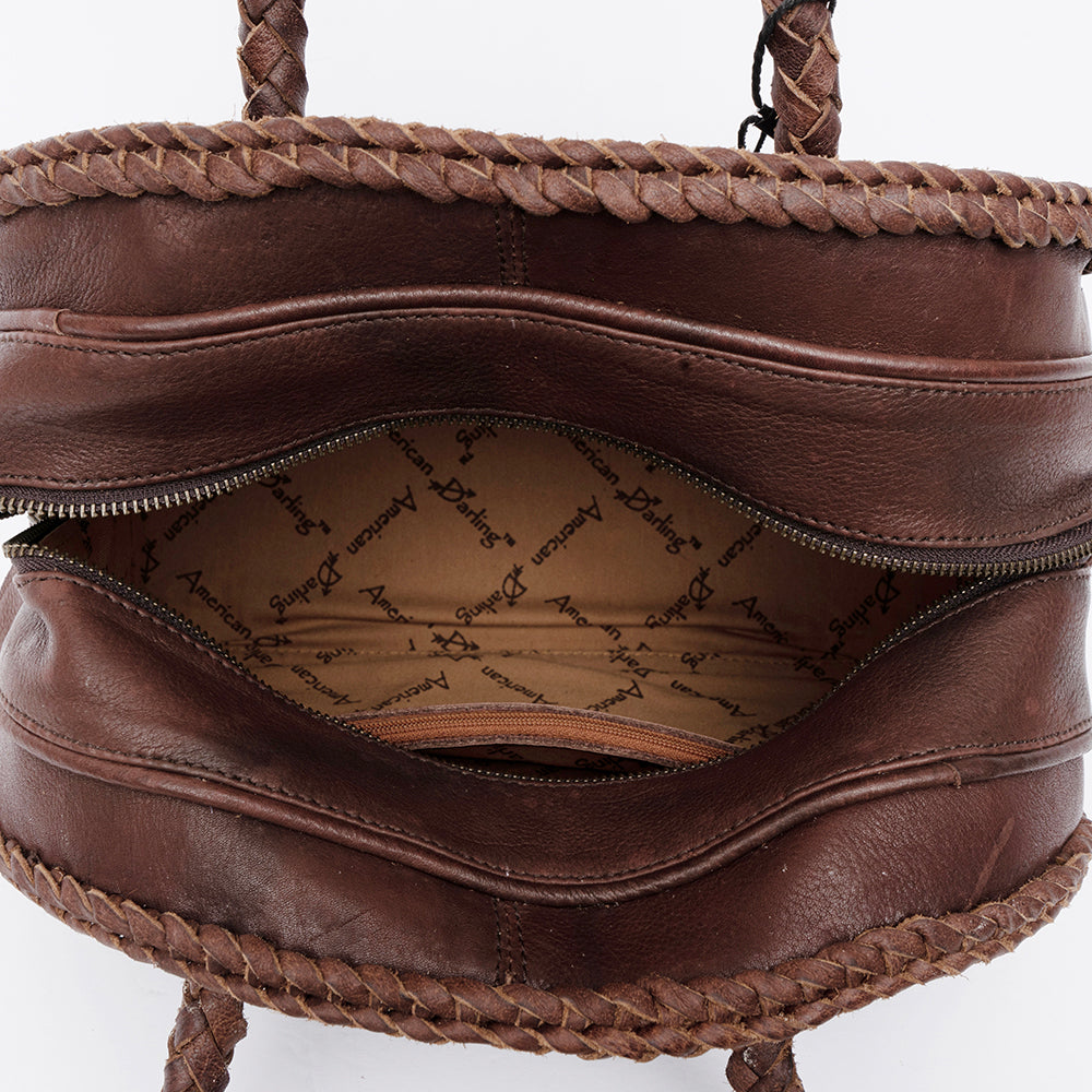ADBGD152 Western Leather Duffle Bag with Braided Trim - Handmade Cowgirl Style
