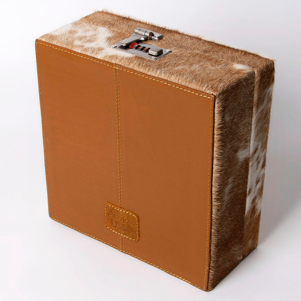 LC-ADBGA325 Hair-On Cowhide Western Lockable Jewelry & Storage Case Brown & White