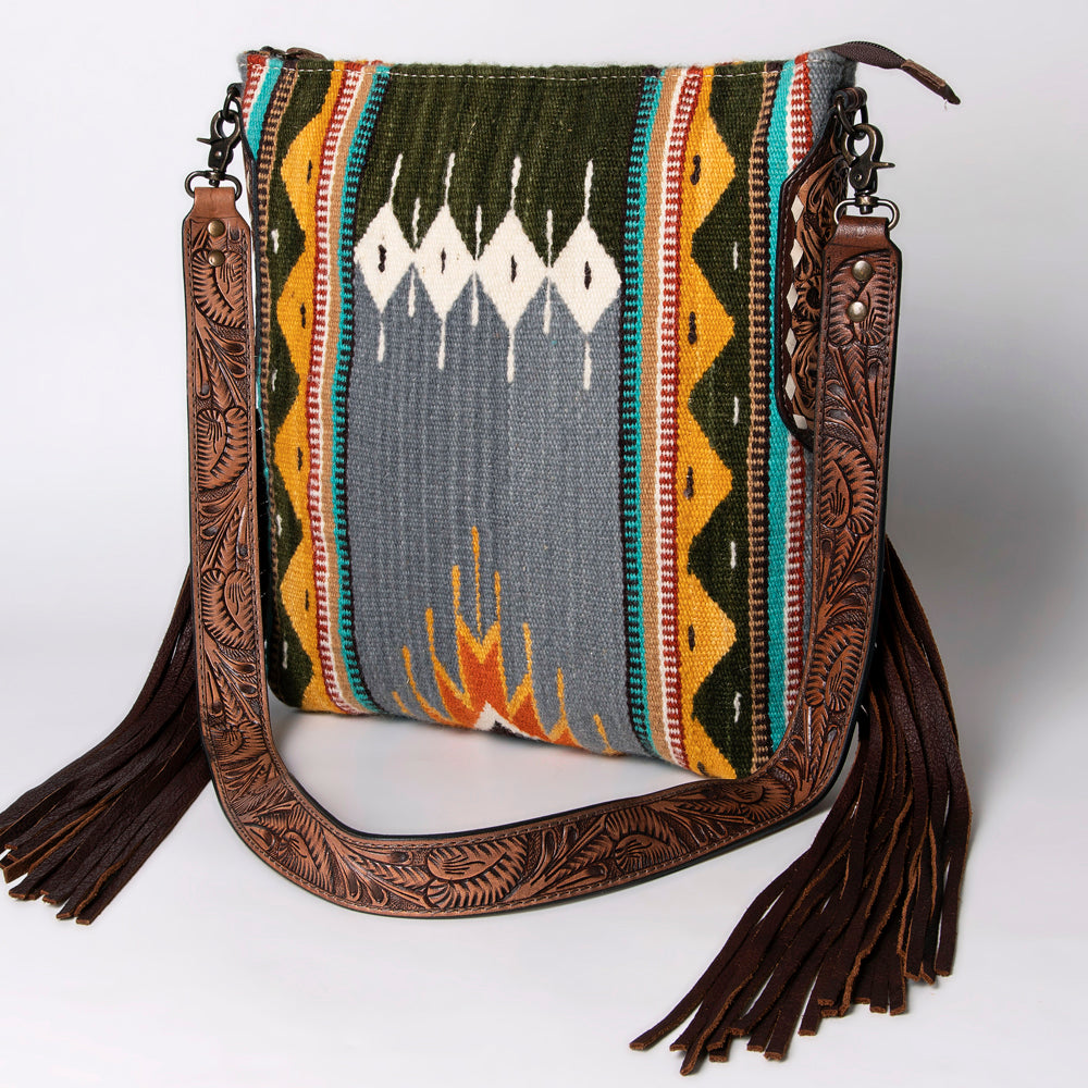 ADBG905 American Darling Handcrafted Hand Tooled Leather Saddle Blanket Cross body Bag