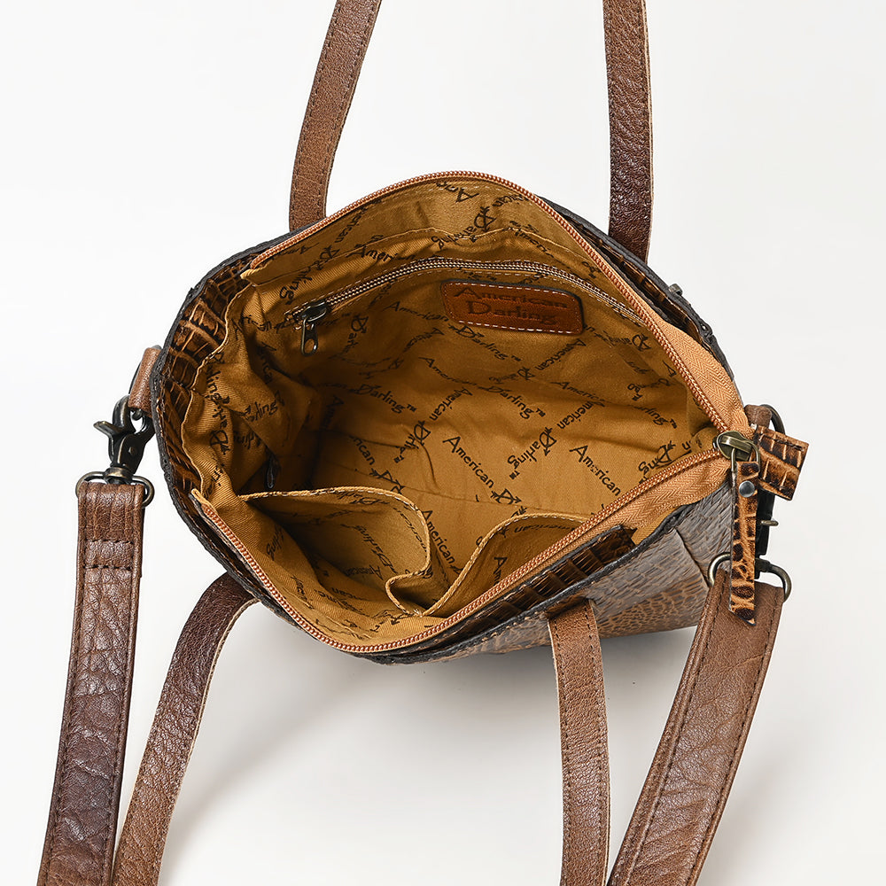 LC-ADBG959 Crocodile Embossed Genuine Leather Western Tote Compact Handbag by American Darling