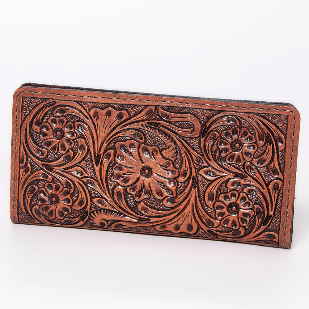 ADBG488 Leather Clutch with Floral Hand Tooled Bag By American Darling