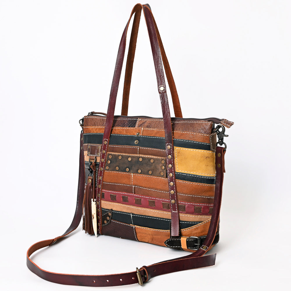 ADBG1052 American Darling Handcrafted Leather Tote Bag Colorful Leather Stripes Western Handbag