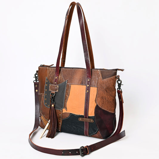 ADBG1053 American Darling Handcrafted Leather Tote Bag Colorful Leather Stripes Western Handbag