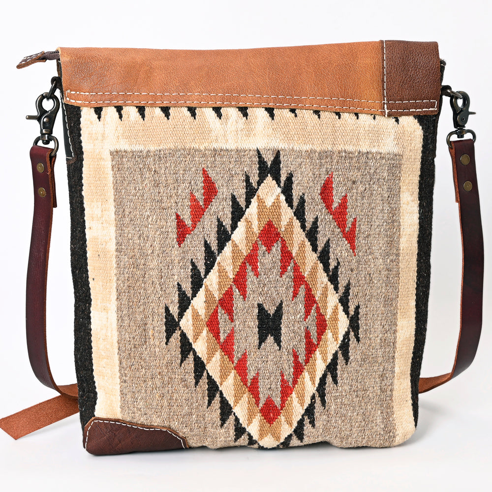 ADBG1055 American Darling Handcrafted Leather Crossbody Bag with Saddle Blanket Colorful Design & Tassels Western Handbag