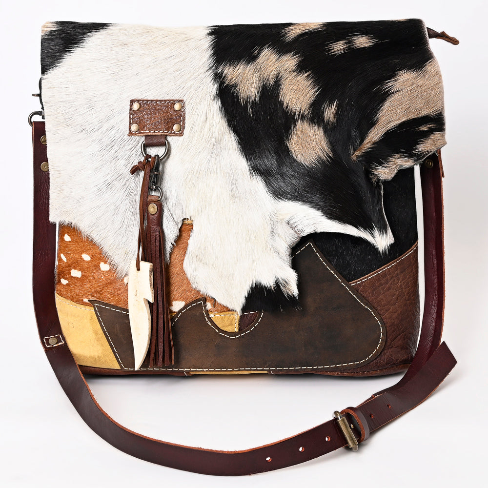 ADBG1056 American Darling Handcrafted Western Leather Crossbody Bag Hair-On Cowhide & Fringe Tassels